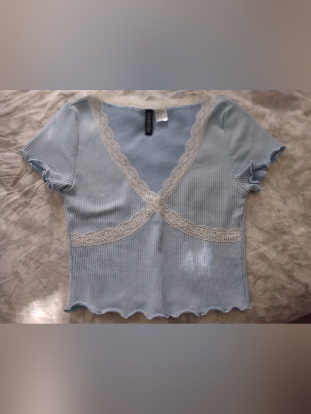 H&M Light Blue Ribbed Lace-Trim Cami